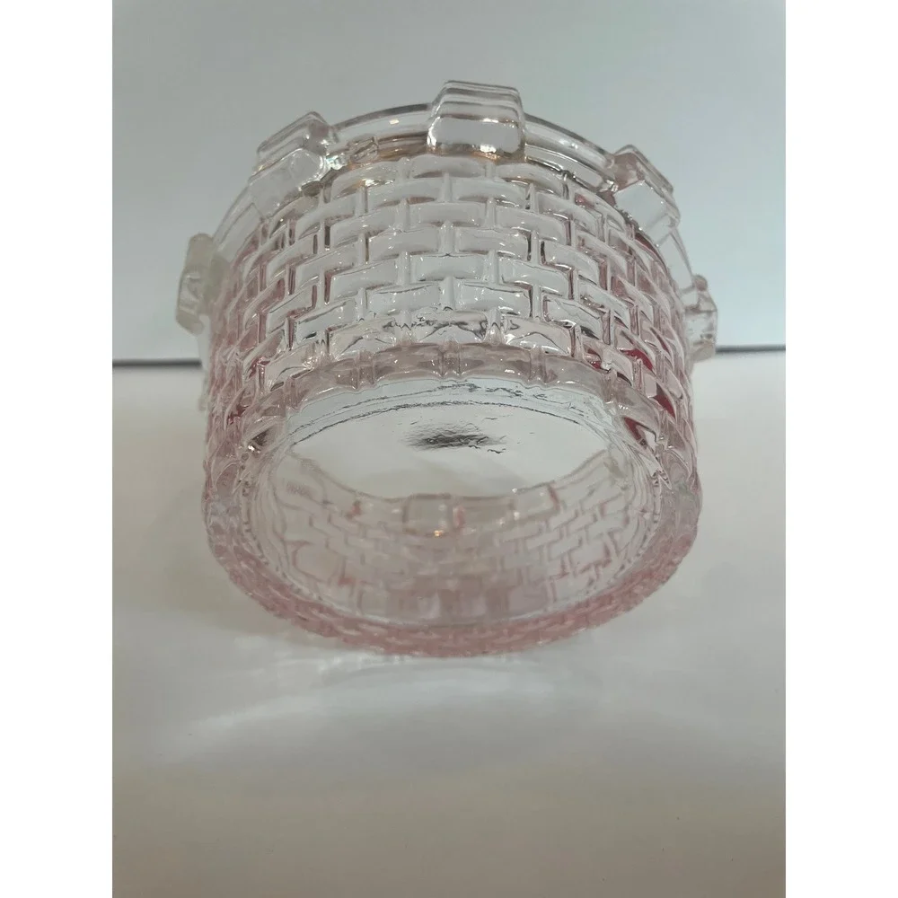 Vintage Pink Depression‎ Glass Basketweave Candy Dish Basket with Handle